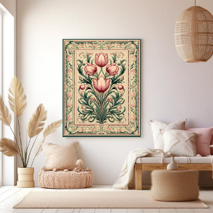 Dusty Rosa Tulip Medieval Emerald Ornament Canvastryck