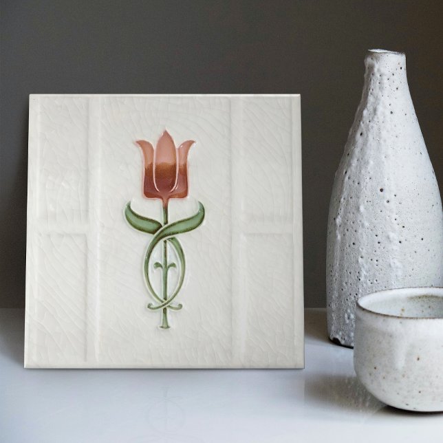 Dusty Rosa Tulip Wall Decor Nouveau Art Gibbons Kakelplatta (Skapare uppladdad)