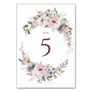 Dusty rosa vattencolor blommigt rustic boho bröllo bordsnummer