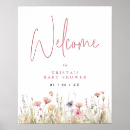 Dusty Rosa Vild Flowers Baby Shower Välkommen Poster