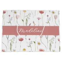 Dusty Rosa Vildblomma Akvarell Monogram Namn