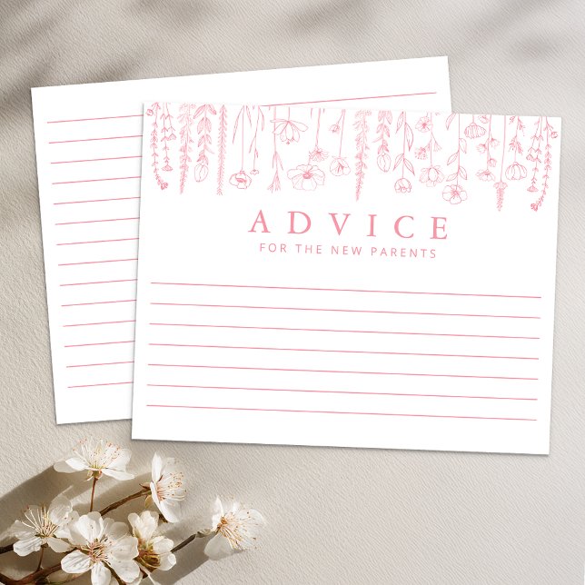 Dusty Rosa Vildblomma Baby Shower Rådkort (Advice Card)