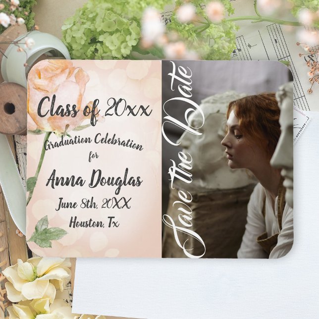 Dusty Rosa Vintage Boho Ro Announcement Magnet (peach rose peach fuzz botanical floral save the date graduation party photo magnet announcement)