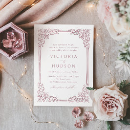 Dusty Rosa Vintage Ram Elegant bröllop bjudande in Inbjudningar