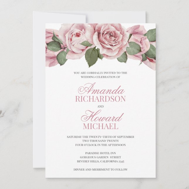 Dusty rosa vintage ro rustic bröllop inbjudningar (Framsida)