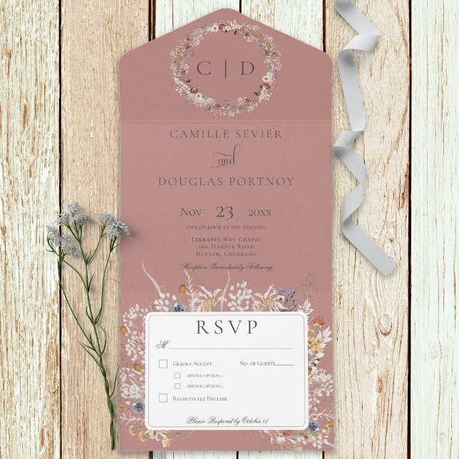 Dusty Rosa Vintage Romantic WildblomMiddag (Skapare uppladdad)