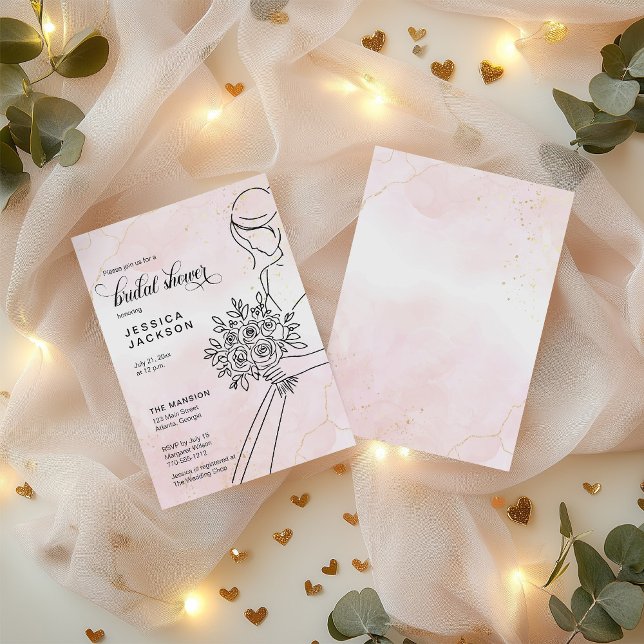 Dusty Rosa Watercolor med Bride Inbjudningar (Skapare uppladdad)
