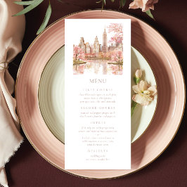 Dusty Rosa Watercolor NY Bröllop Menu Meny