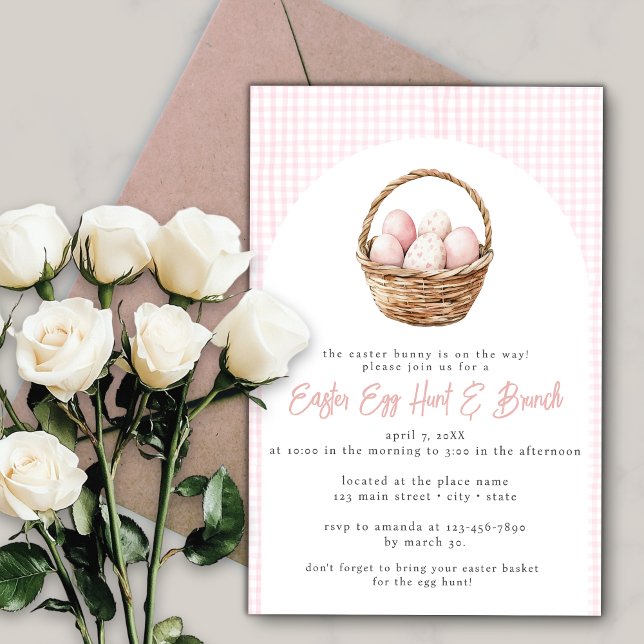 Dusty Rosa Watercolor Påskägg Hunt Basket Inbjudningar (Skapare uppladdad)