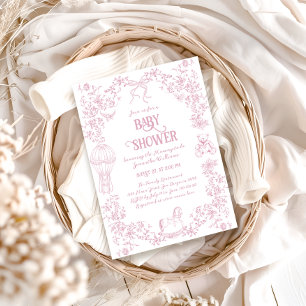 Dusty Rosa Whimsical Blommigt Girl Baby Shower Inbjudningar