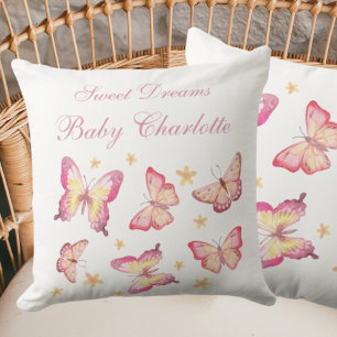 Dusty Rosa White Flicka Namn Butterfly Nursery Kudde
