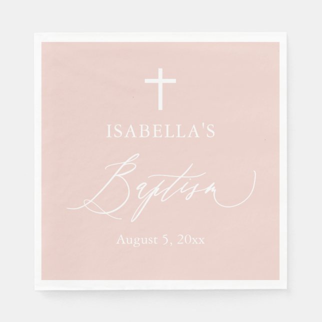 Dusty Rosa White Kor Girl Baptism Papper Napkins Pappersservett (Framsidan)