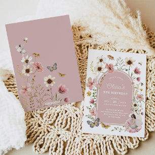 Dusty Rosa WildblomFairy Birthday Garden Party Inbjudningar
