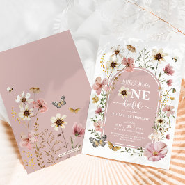 Dusty Rosa Wildblomfröken Onederful 1:a födelsedag Inbjudningar