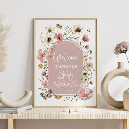 Dusty Rosa Wildblomma Baby in Bloom Shower Välkomm Poster