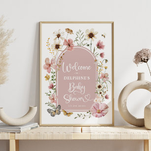 Dusty Rosa Wildblomma Baby in Bloom Shower Välkomm Poster