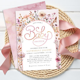 Dusty Rosa Wildblomma Baby Shower-inbjudan - Öl Inbjudningar