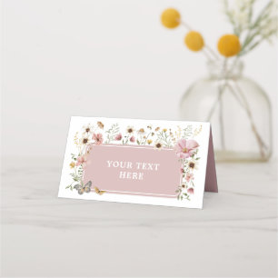 Dusty Rosa Wildblomma Birthday Food Label Placeringskort
