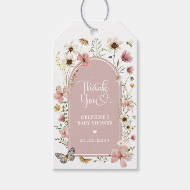 Dusty Rosa Wildblomma Garden Baby Shower-favoriter Presentetikett (Framsidan)