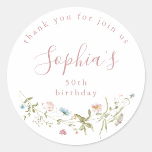 Dusty Rosa Wildblomma Rustic Boho Birthday Favors Runt Klistermärke