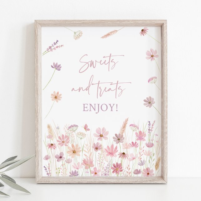Dusty Rosa Wildblommor Sweet Treats Shower Sign Poster (Skapare uppladdad)