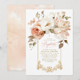 Dusty Rose and Beige Earthy Botanical Baptism Inbjudningar
