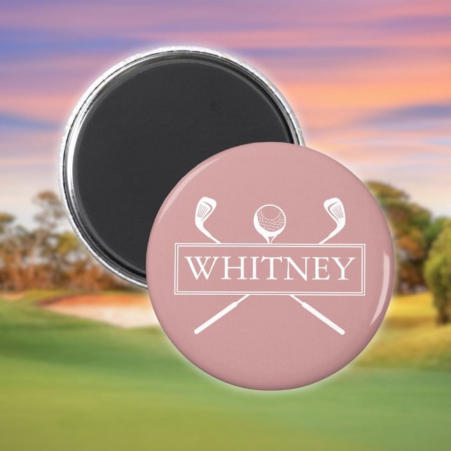 Dusty Rose Anpassat Namn Golfbollar Klubbor Magnet (Dusty Rose Custom Name Golf Ball Clubs Magnet)