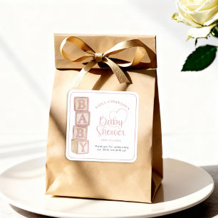 Dusty Rose Baby Blocks Baby Shower Favor Klistermä Fyrkantigt Klistermärke