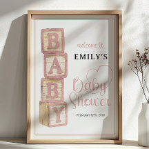 Dusty Rose Baby Blocks Baby Shower Välkomstaffisch