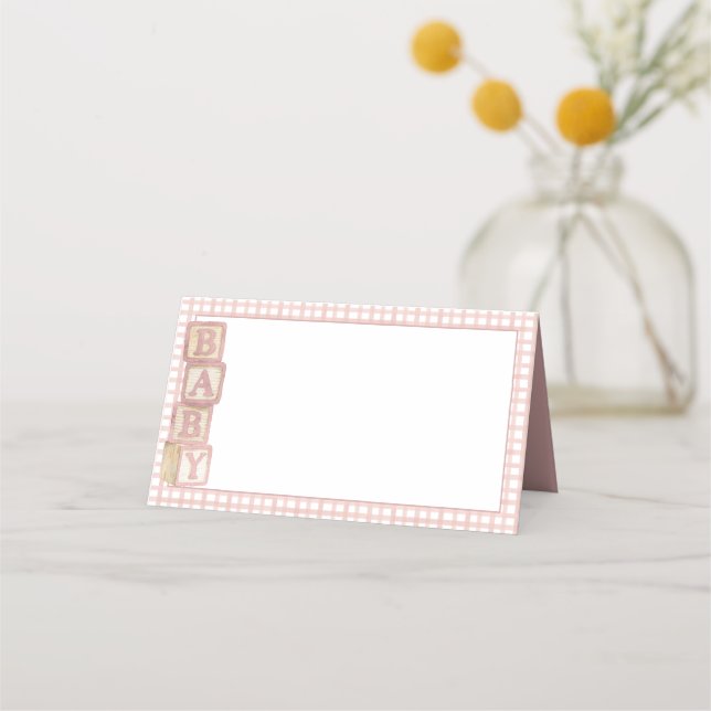 Dusty Rose Baby Blocks Blank Food Labels &  Placeringskort (Framsida)