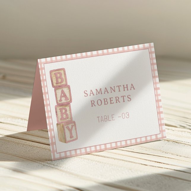 Dusty Rose Baby Blocks Editable Tent Cards  Bordsnummer (Baby Shower Table Number)