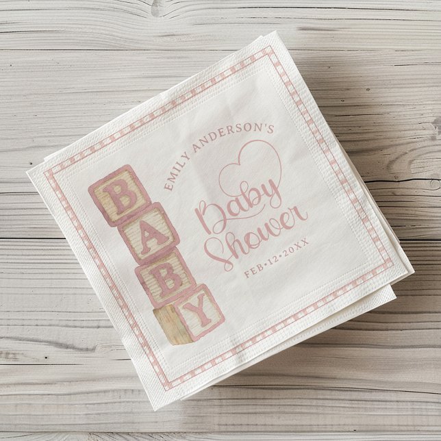 Dusty Rose Baby Blocks Förlossningsfest servetter (Baby Shower Napkins)