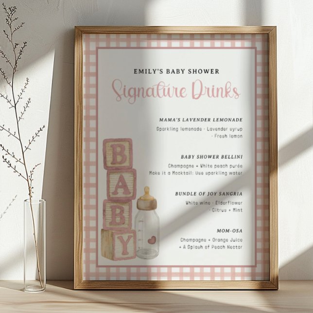Dusty Rose Baby Shower Signature Drinks Sign  Poster (Baby Shower Signature Drinks)