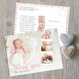 Dusty Rose Baby Shower Thank You Photo Postcard Vykort