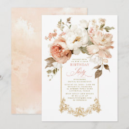 Dusty Rose Beige Earthy Botanical Birthday Party Inbjudningar
