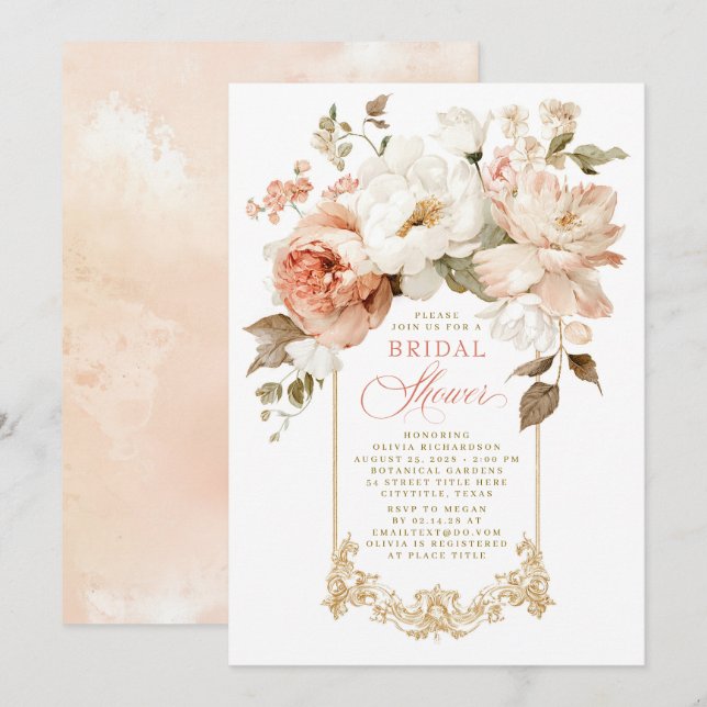 Dusty Rose Beige Earthy Botanical Bridal Shower Inbjudningar (Fram/baksida)