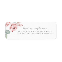 Dusty Rose Blommar Elegant Akvarell Returadress Etikett