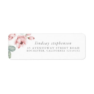 Dusty Rose Blommar Elegant Akvarell Returadress Etikett