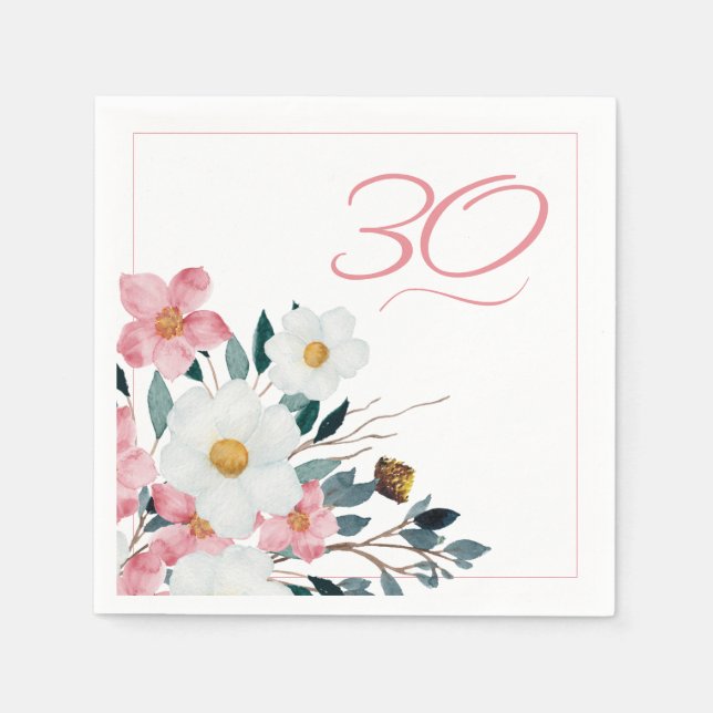 Dusty Rose Blommig 30-årsdag Pappersservett (Framsidan)