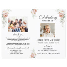 Dusty Rose Blommig Begravningstjänst Foto Program