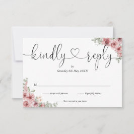 Dusty Rose Blommig Chic Script Hjärtligt Svara OSA Kort