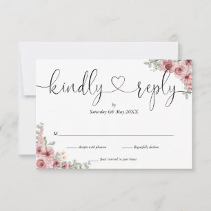 Dusty Rose Blommig Chic Script Hjärtligt Svara OSA Kort