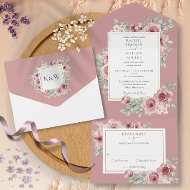 Dusty Rose Blommig Guld Geometrisk Bröllop