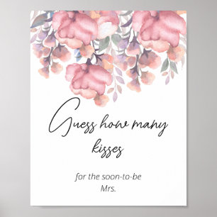 Dusty Rose Blommig hur många kyssar bröllopsdusch Poster