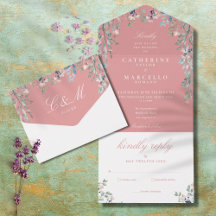 Dusty Rose Blommig Kaskad Monogram Bröllop