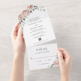 Dusty Rose Blommig QR-kod Elegant Bröllop