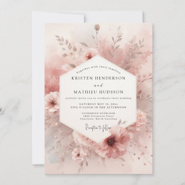 Dusty Rose Bloom Elegance Wedding Inbjudningar (Framsida)