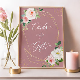 Dusty Rose Blush Blommiga Kort och Present Sign Poster
