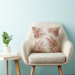Dusty Rose & Blush Boho Blommönster Kudde
