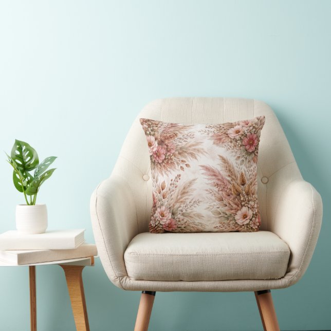 Dusty Rose & Blush Boho Blommönster Kudde (Stol)